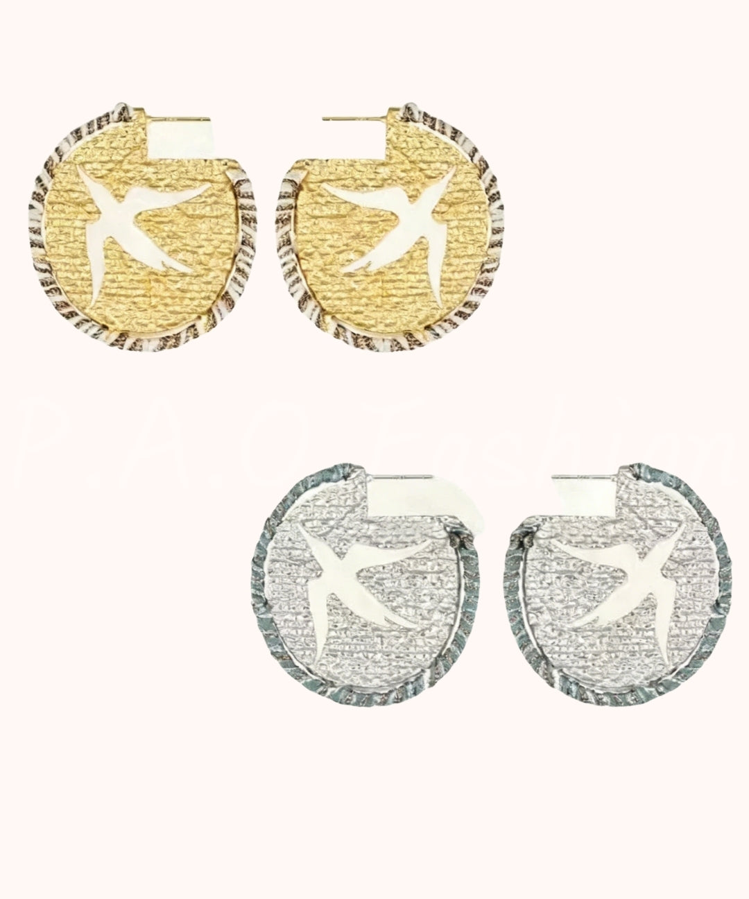 Bird Motif Trimmed Metal Stud Earrings