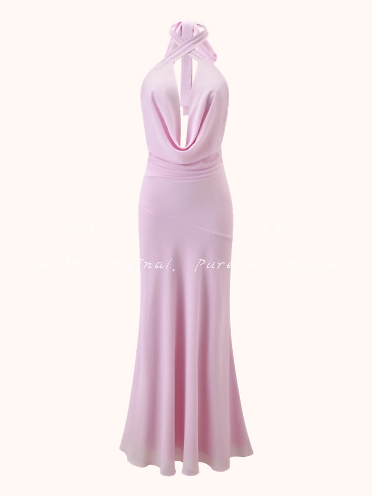 HALTER BACKLESS CHIFFON MERMAID DRESS
