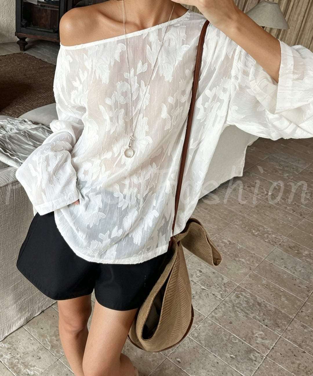 French One-Shoulder Jacquard Long Sleeve Top[Available Now]
