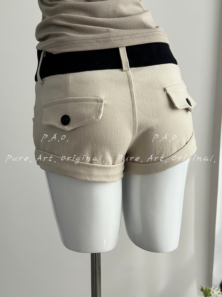 Colorblock Low‑Rise Denim Shorts