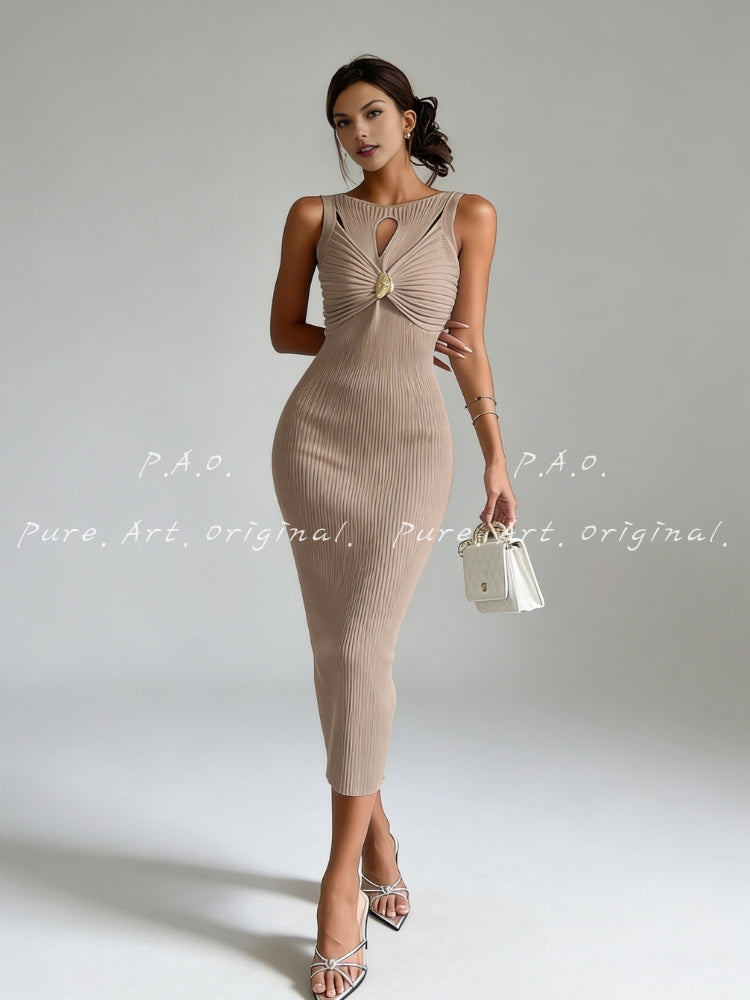 SLEEVELESS CUTOUT KNIT MIDI DRESS