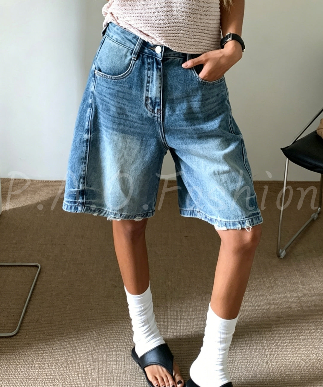Vintage Washed Straight-Leg Denim Bermuda Shorts[Available Now]