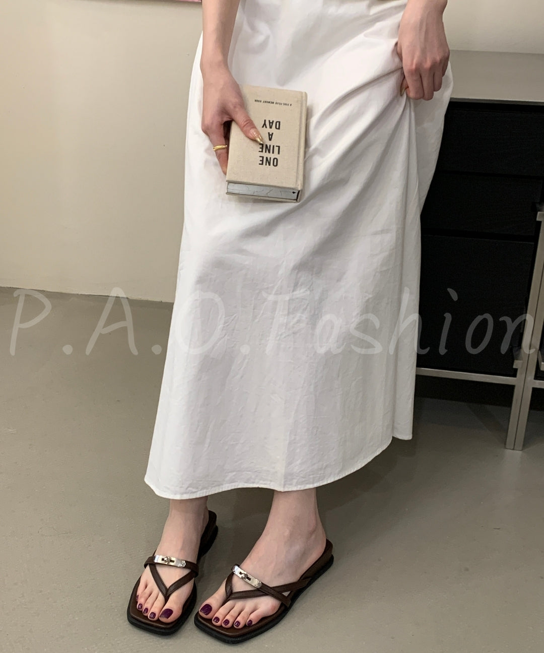 Square Toe Thong Sandals with Metal Detail