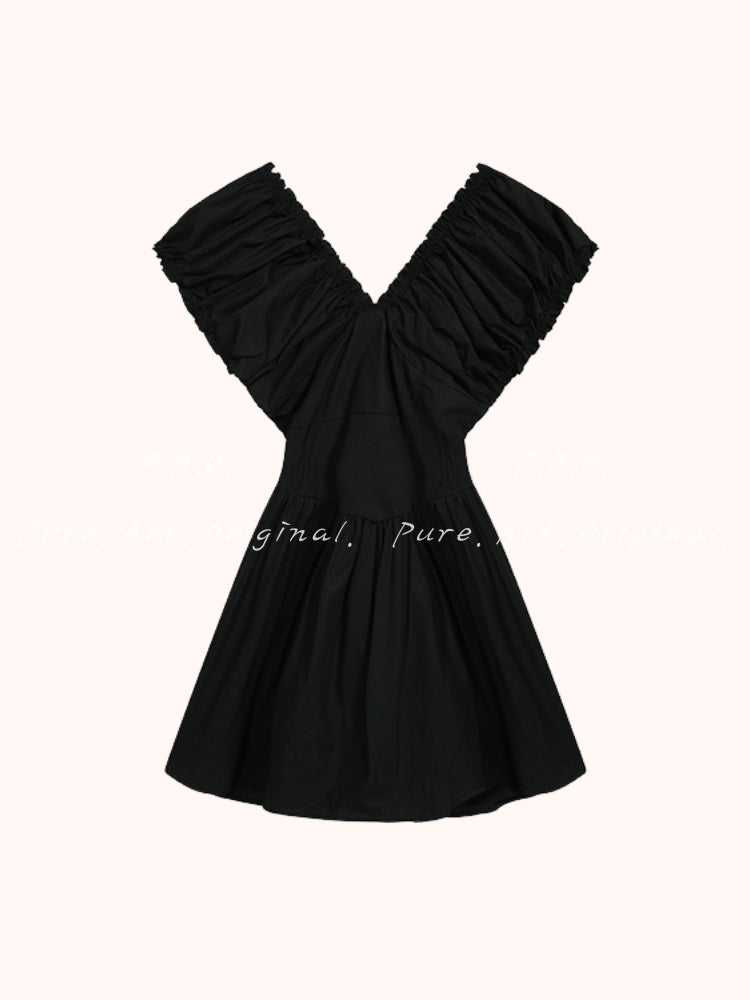 French Vintage Puff Sleeve Mini Dress