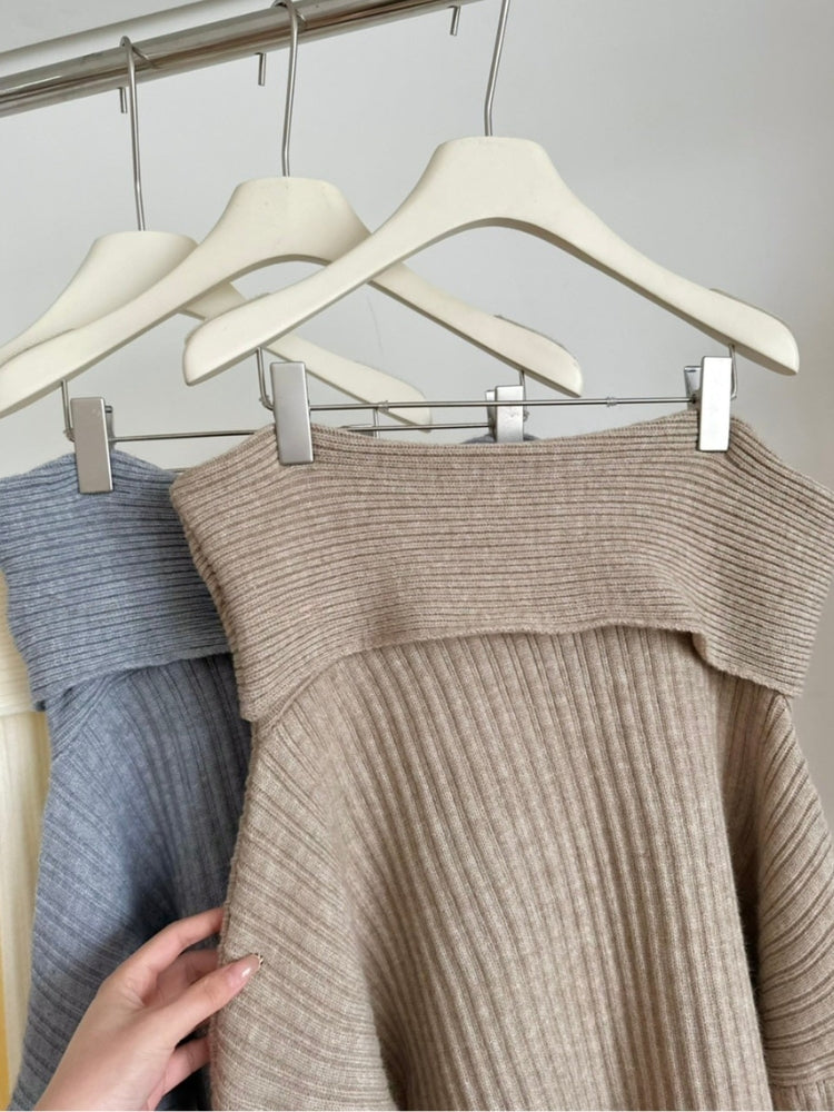 Off-Shoulder Knit Sweater & Relaxed Shorts Two-Piece Set