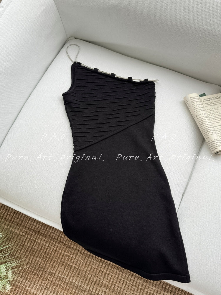 Aria Chain One-Shoulder Ribbed Bodycon Mini Dress