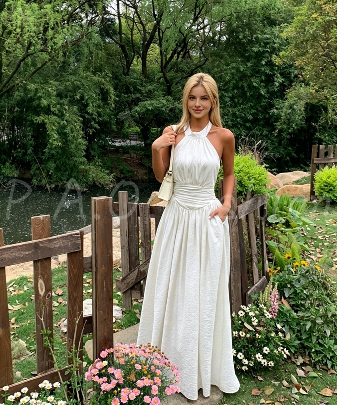Striped Halter Backless Smocked Waist Maxi Dress