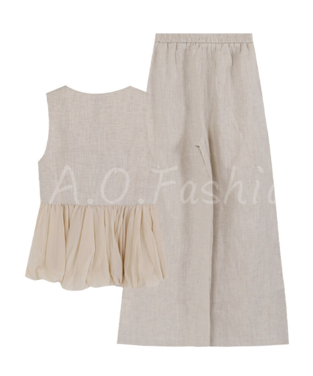 Cotton-Linen Blend V-Neck Sleeveless Top & Wide-Leg Pants Set[Available Now]