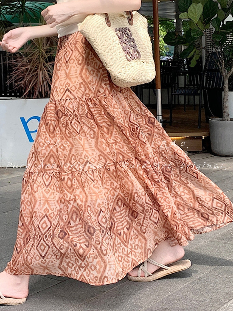 Boho Printed Tiered Maxi Skirt