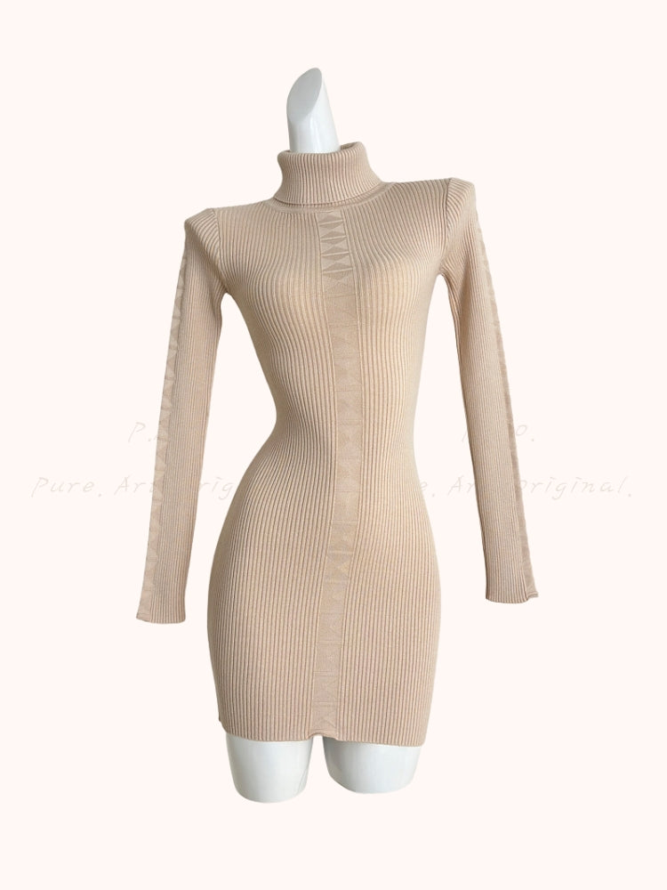 High Neck Knit Bodycon Midi Sweater Dress