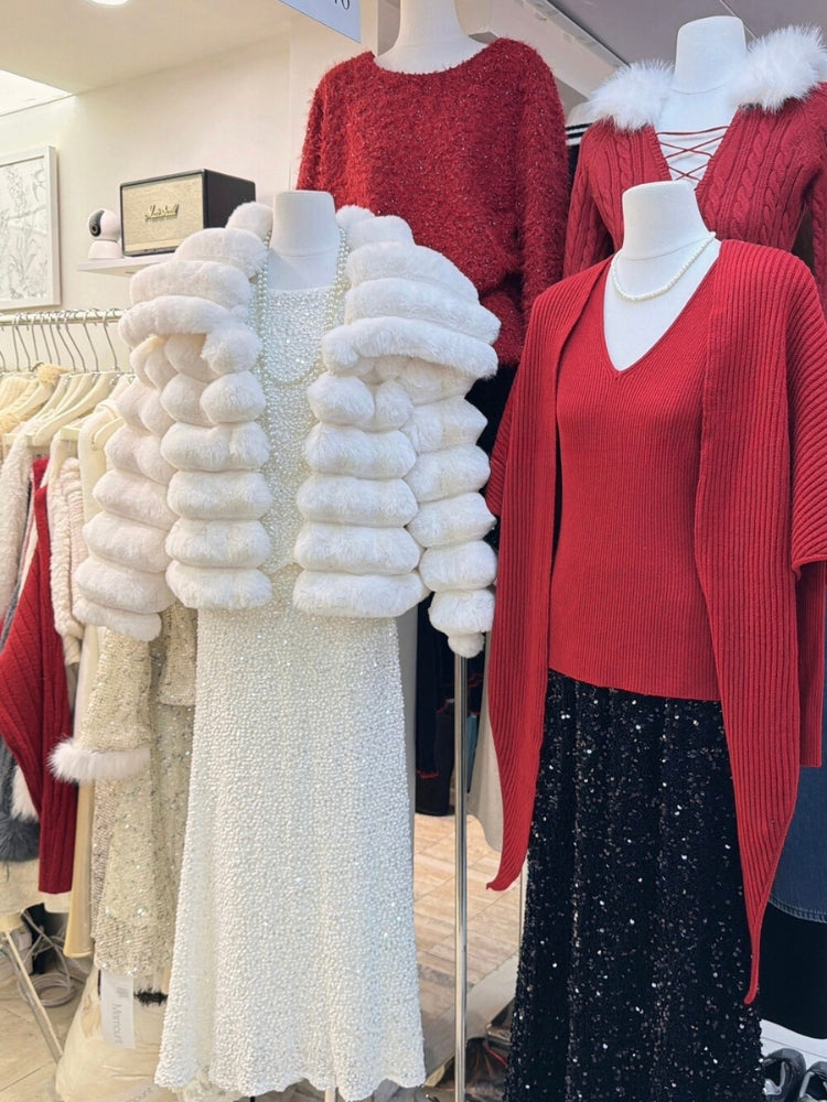 Faux Otter & Chinchilla Fur Padded Short Coat