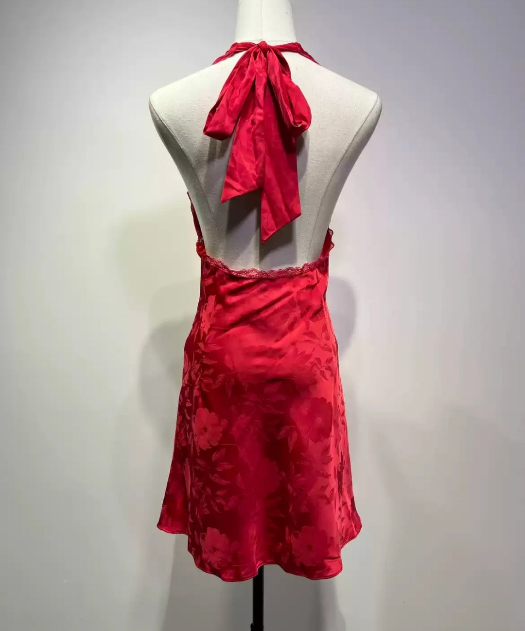 Vintage Jacquard Satin Halter Mini Dress