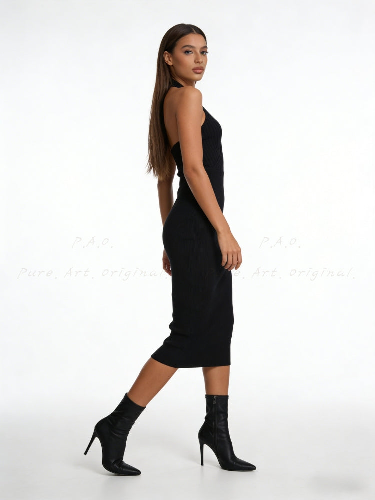 Halter Knit Bodycon Midi Dress