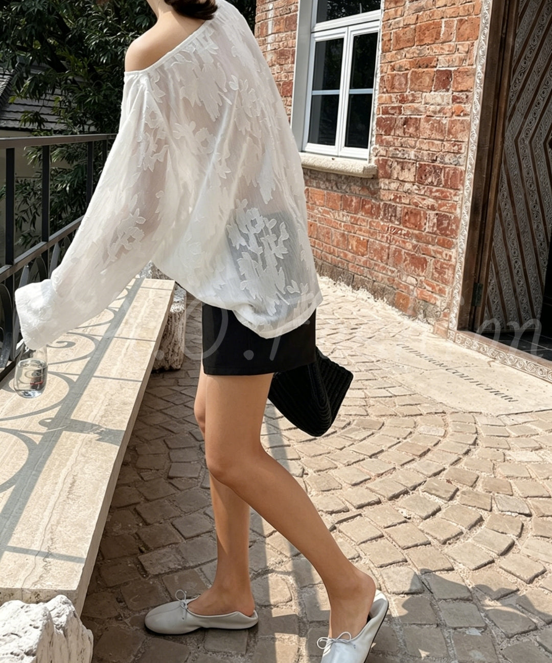 French One-Shoulder Jacquard Long Sleeve Top[Available Now]