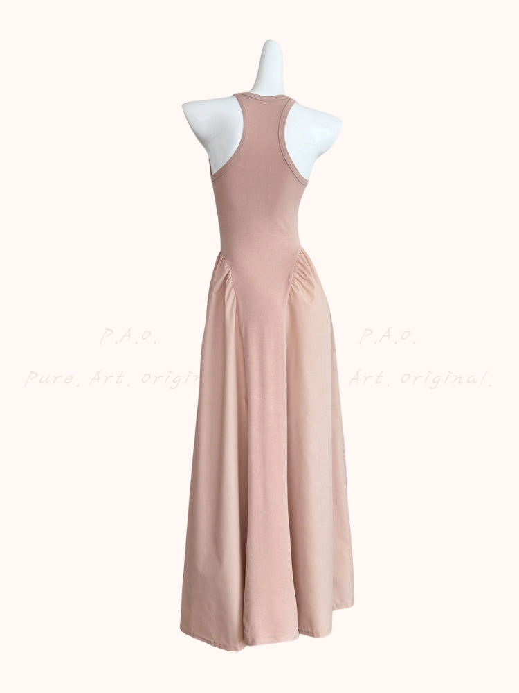 Waist-Defining Sleeveless A-Line Maxi Dress