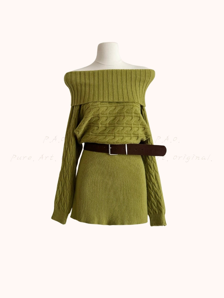 High-Neck Knit Mini Dress with Belt
