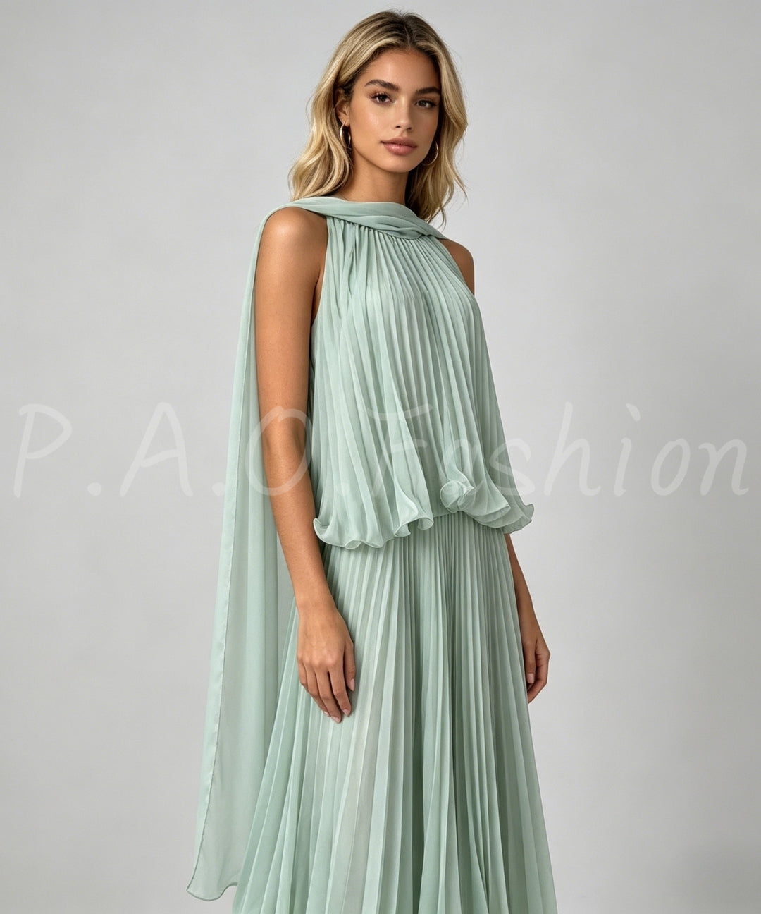 Halter Pleated Chiffon Top & Maxi Skirt Set[Available Now]