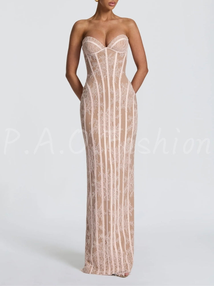 Lace Corset Strapless Mermaid Gown