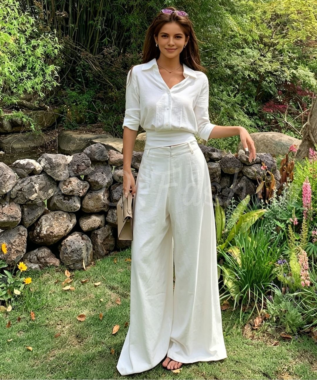 Tie-Back Shirt & Wide-Leg Pants Set