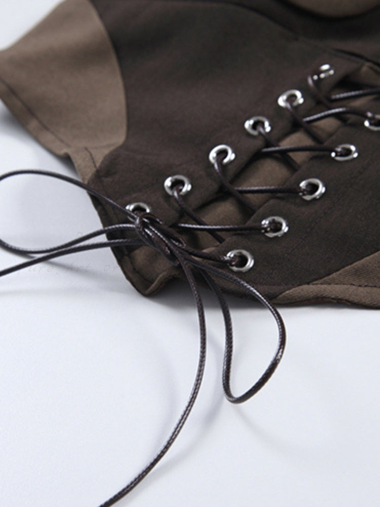 Curved Hem Waist-Cinching Halter Cami