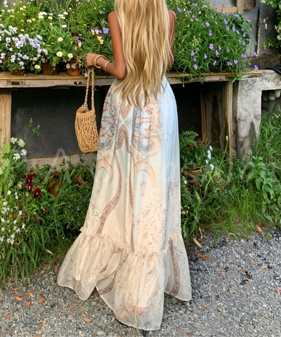 Gradient Print Strapless Maxi Dress