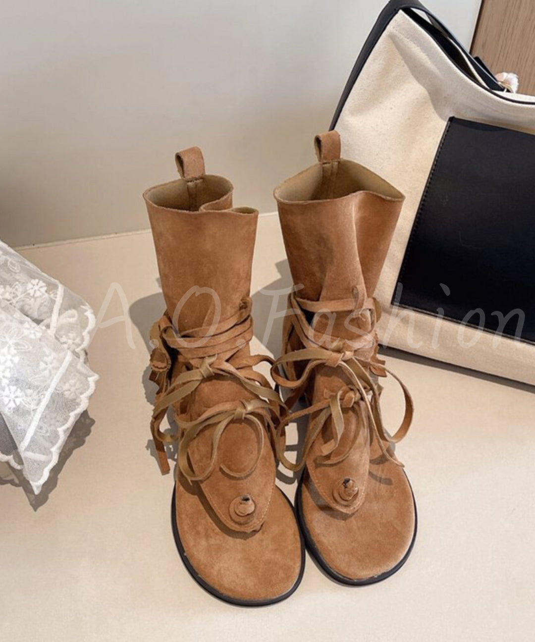 Fringe Toe-Loop Ankle Sandal Boots