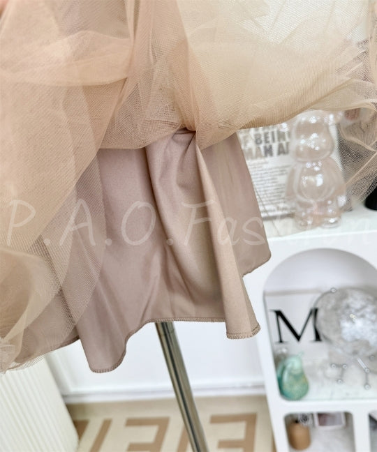 One-Shoulder Layered Tulle Mini Dress