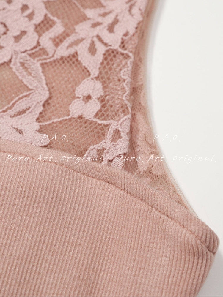 Pink Lace Knit Mermaid Dress