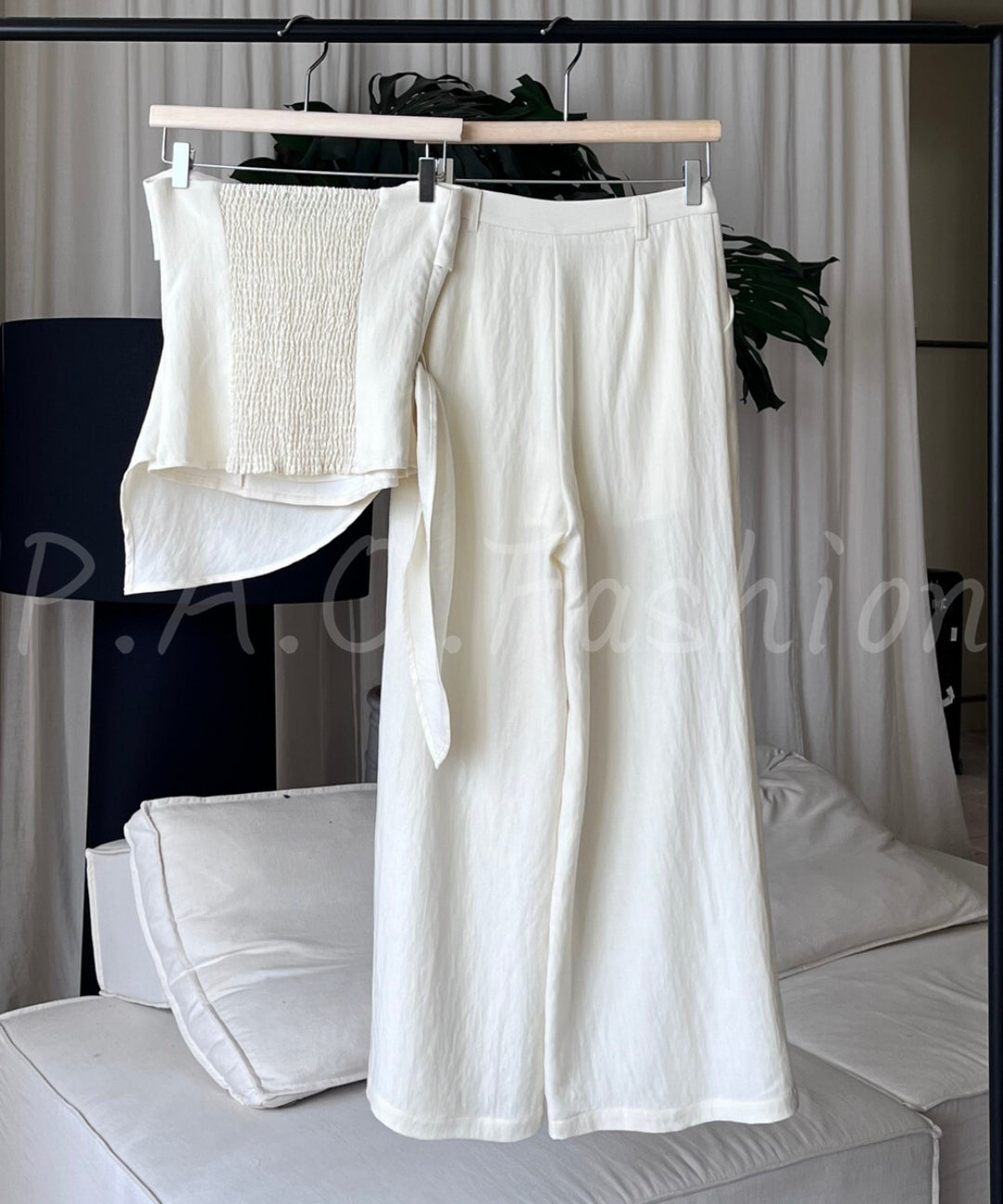 Twist-Front Strapless Wide-Leg Pants Set[Available Now]