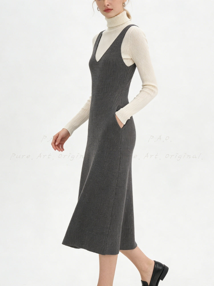 Slim Knit V-Neck Sleeveless Maxi Dress