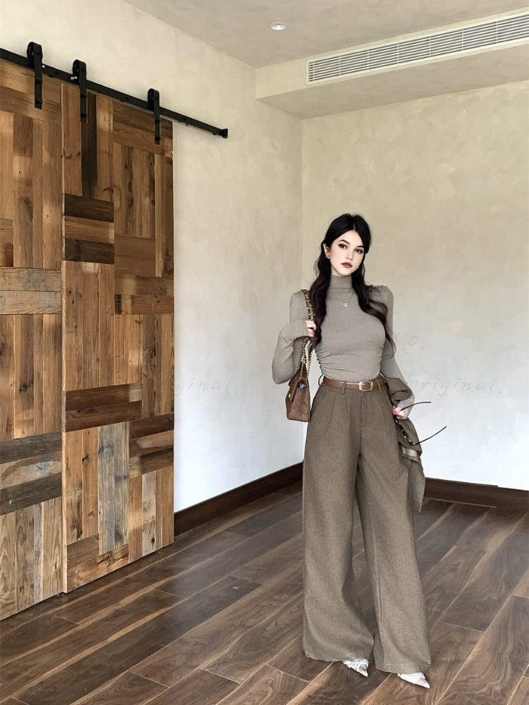 Old Money–Inspired Single-Breasted Vest & Wide-Leg Trousers 3-Piece Set