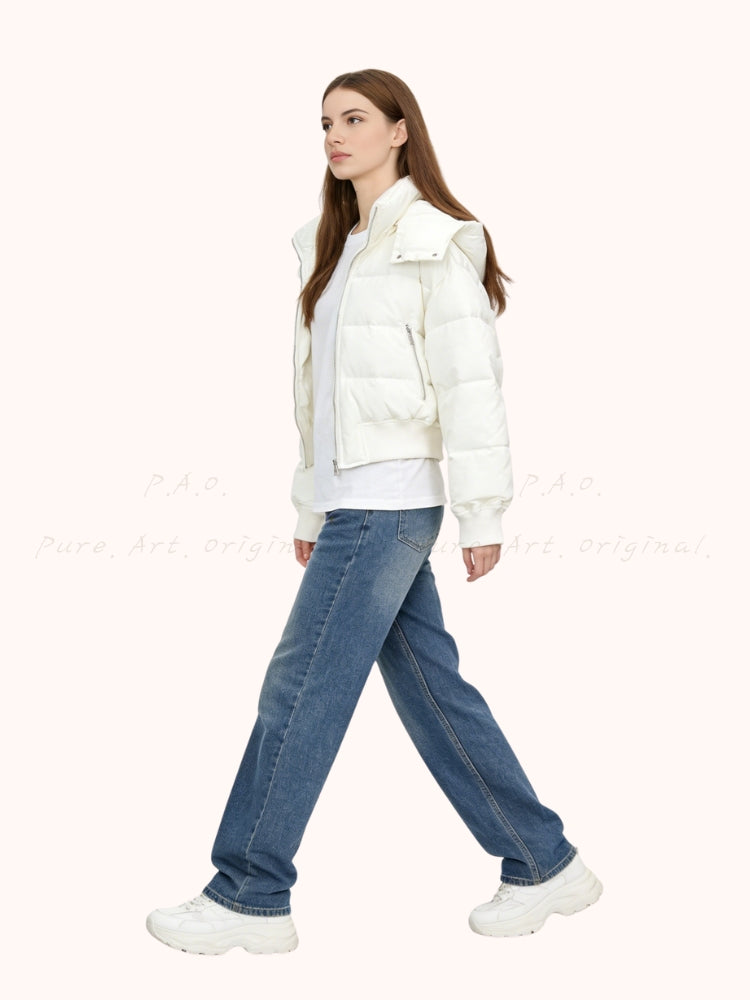 Stand Collar Hooded Puffer Coat