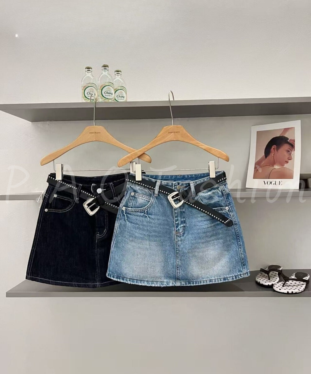 Vintage Washed A-Line Denim Mini Skirt With Studded Belt[Available Now]