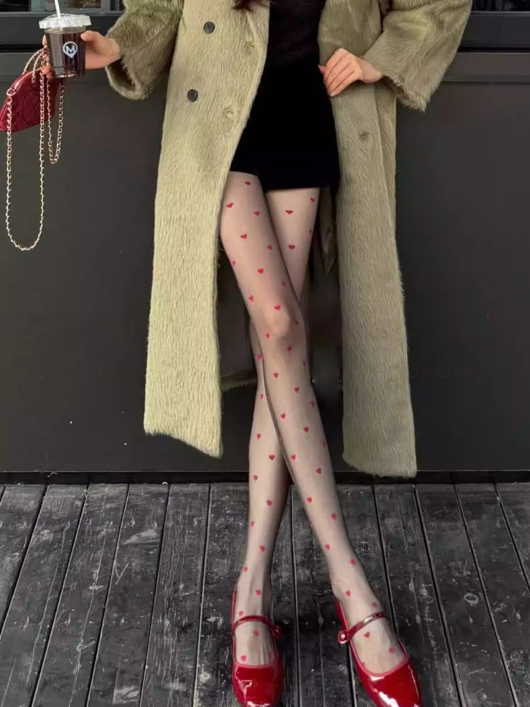 Heart & Polka Dot Patterned Sheer Tights