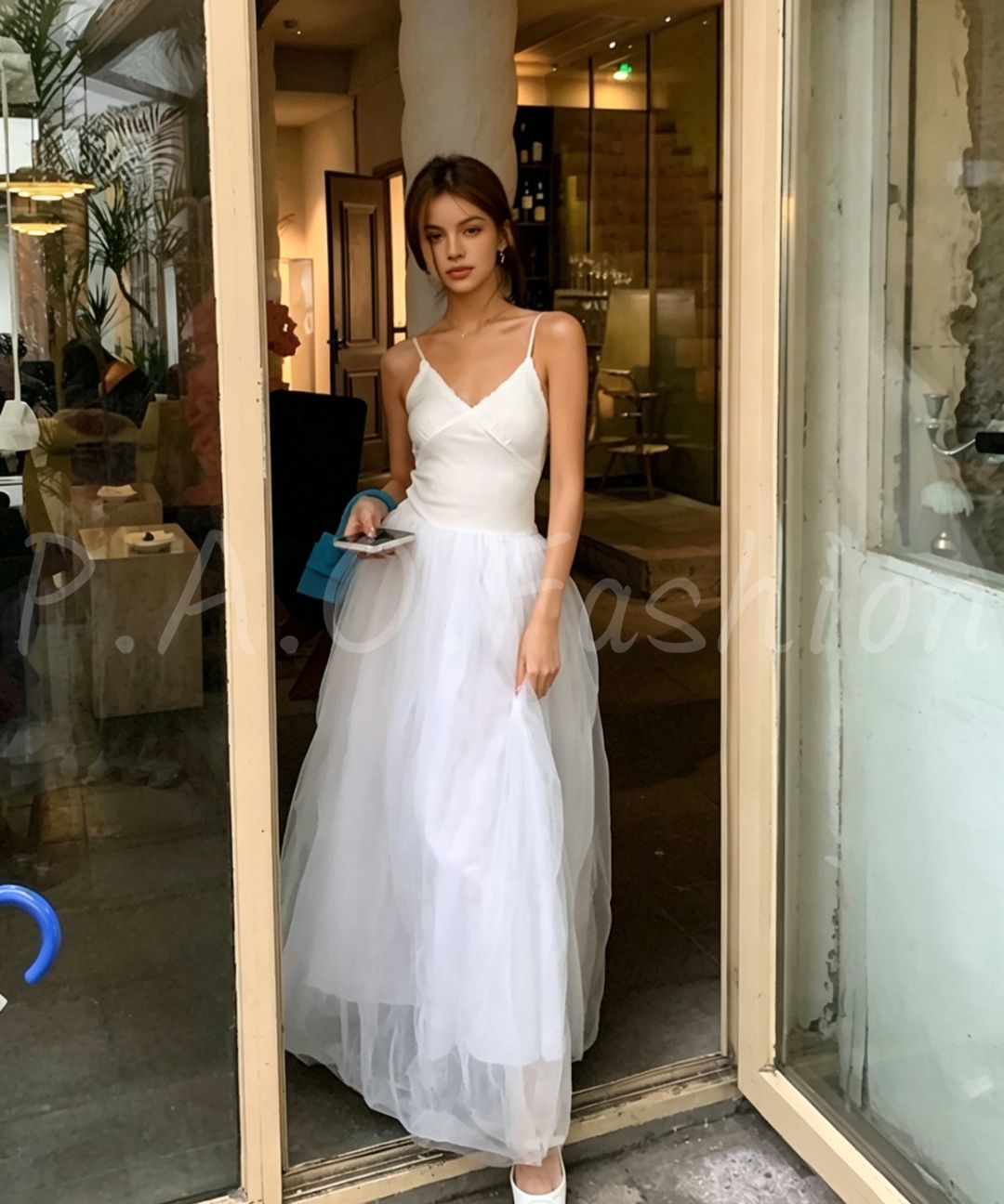 Ribbed Tulle Maxi Dress