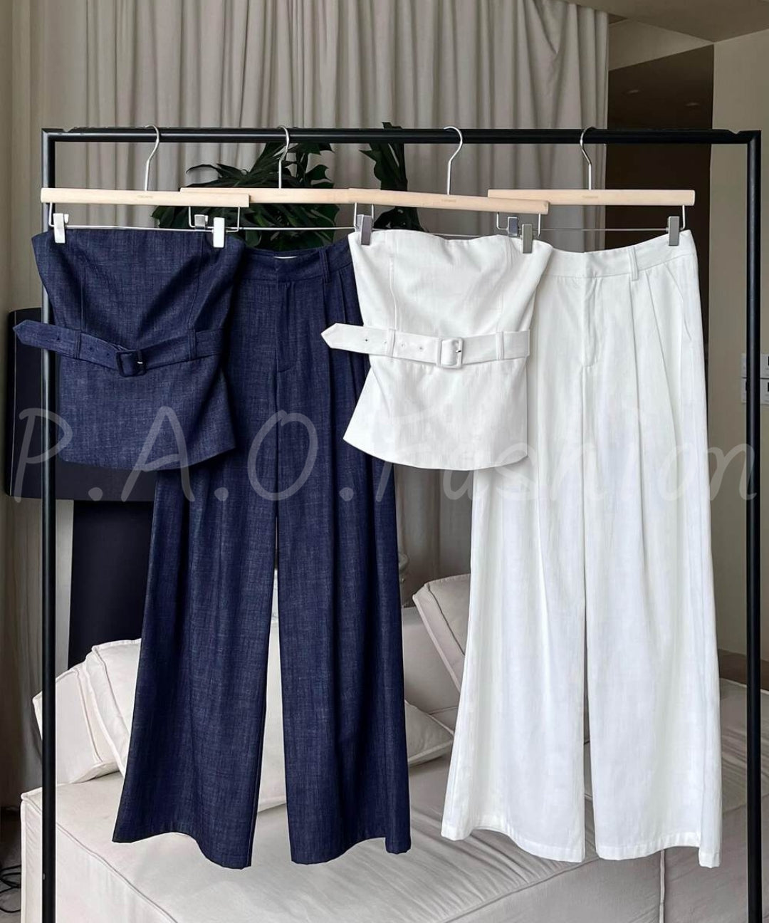 Strapless Belted Wide-Leg Pants Set[Available Now]