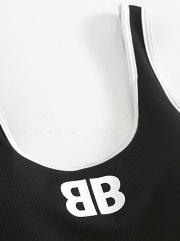 Black & White Colorblock One-Piece Swimsuit Set