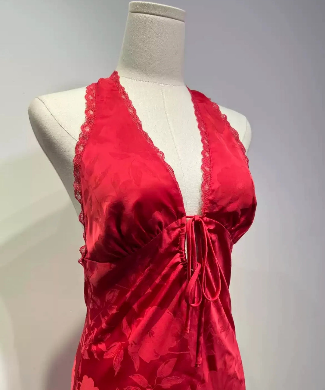 Vintage Jacquard Satin Halter Mini Dress