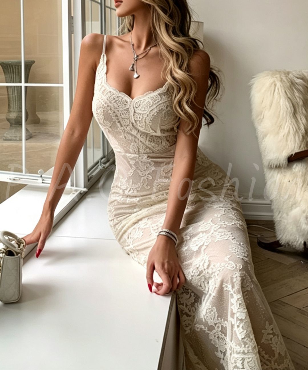 French Lace Mermaid Maxi Dress