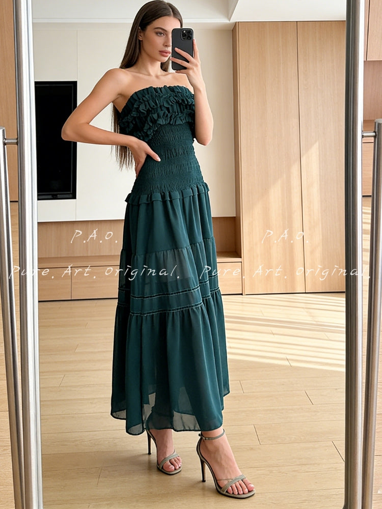 VALENZA STRAPLESS RUFFLE MAXI DRESS