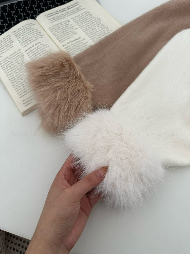 Eco Faux Fox Fur Off-Shoulder Knit Mini Dress