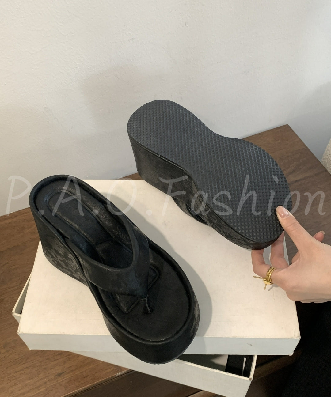 Velvet Satin 8cm Platform Wedge Thong Slides