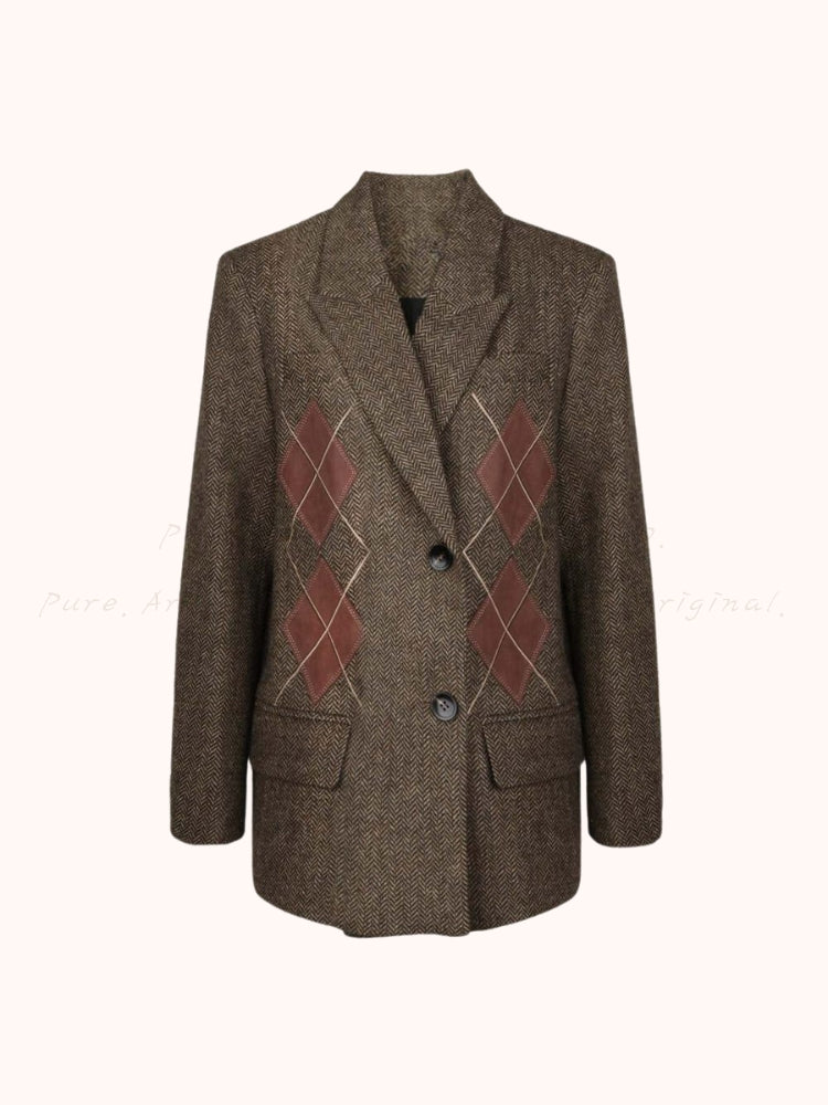 British-Style Argyle Wool-Blend Blazer