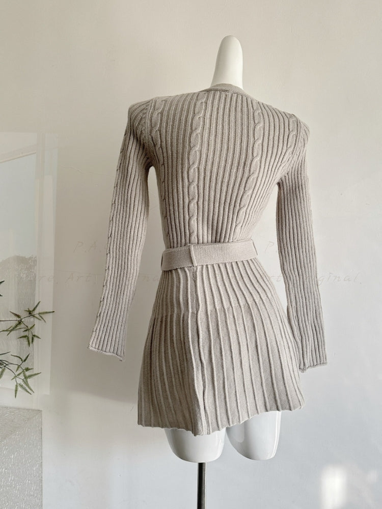 Autumn Grace – Bow Knit & Pleated Skirt Set