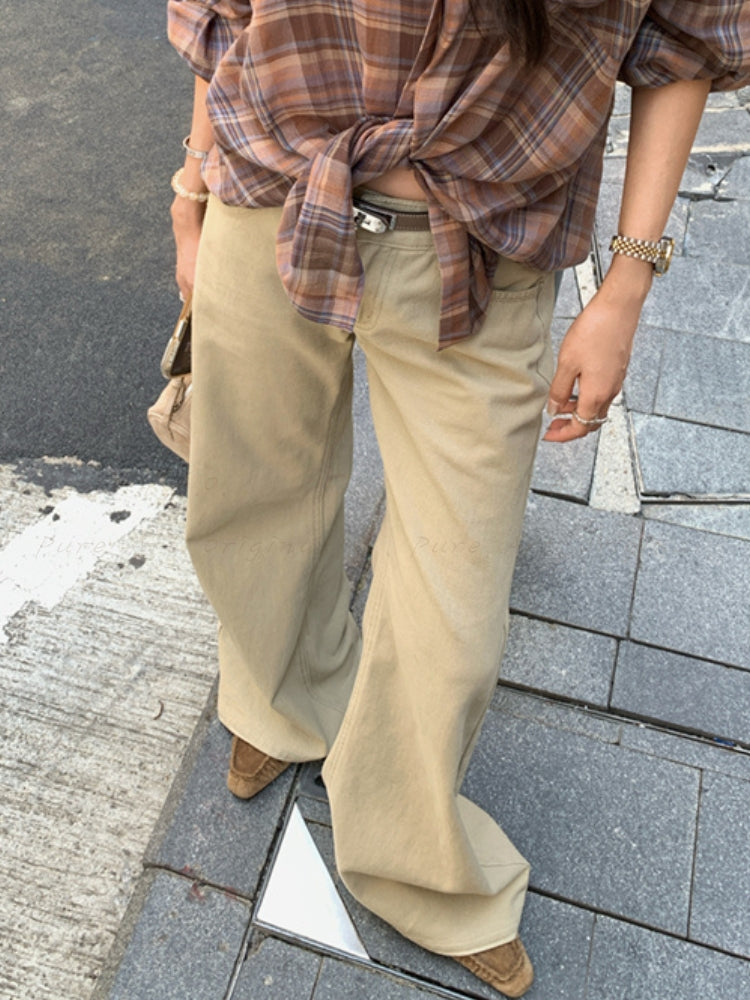 Light Khaki Straight-Leg Casual Flared Pants