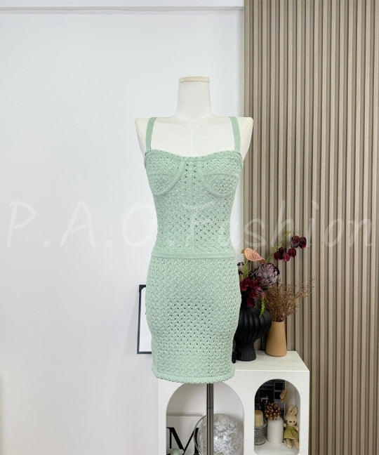 Open-Knit Bodycon Strap Mini Dress[Available Now]