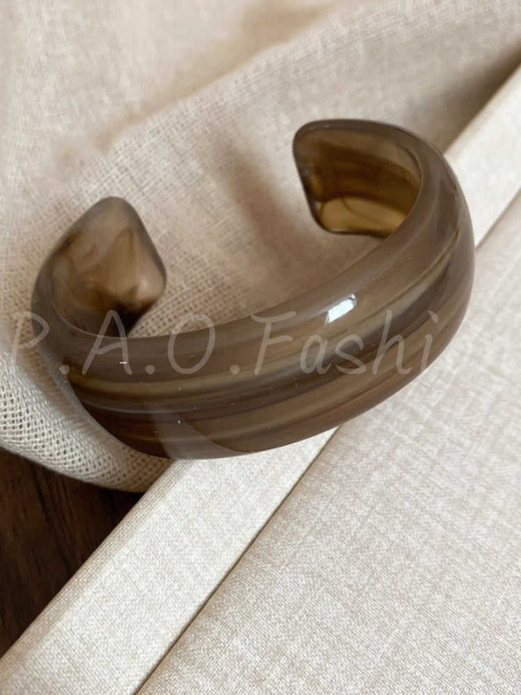 Vintage Marbled Resin Open Cuff Bracelet