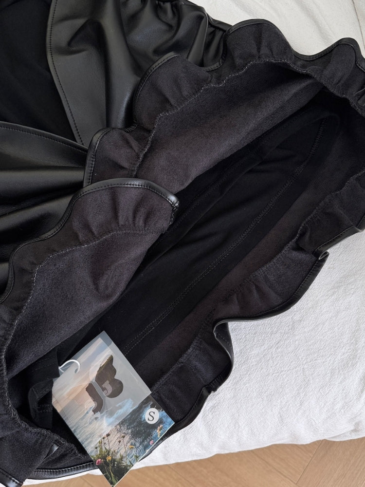 Faux Leather Panel Twist Front Mini Dress