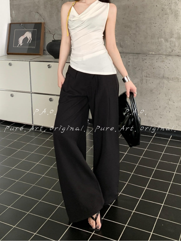 Contrast Fold-Over Wide-Leg Pants