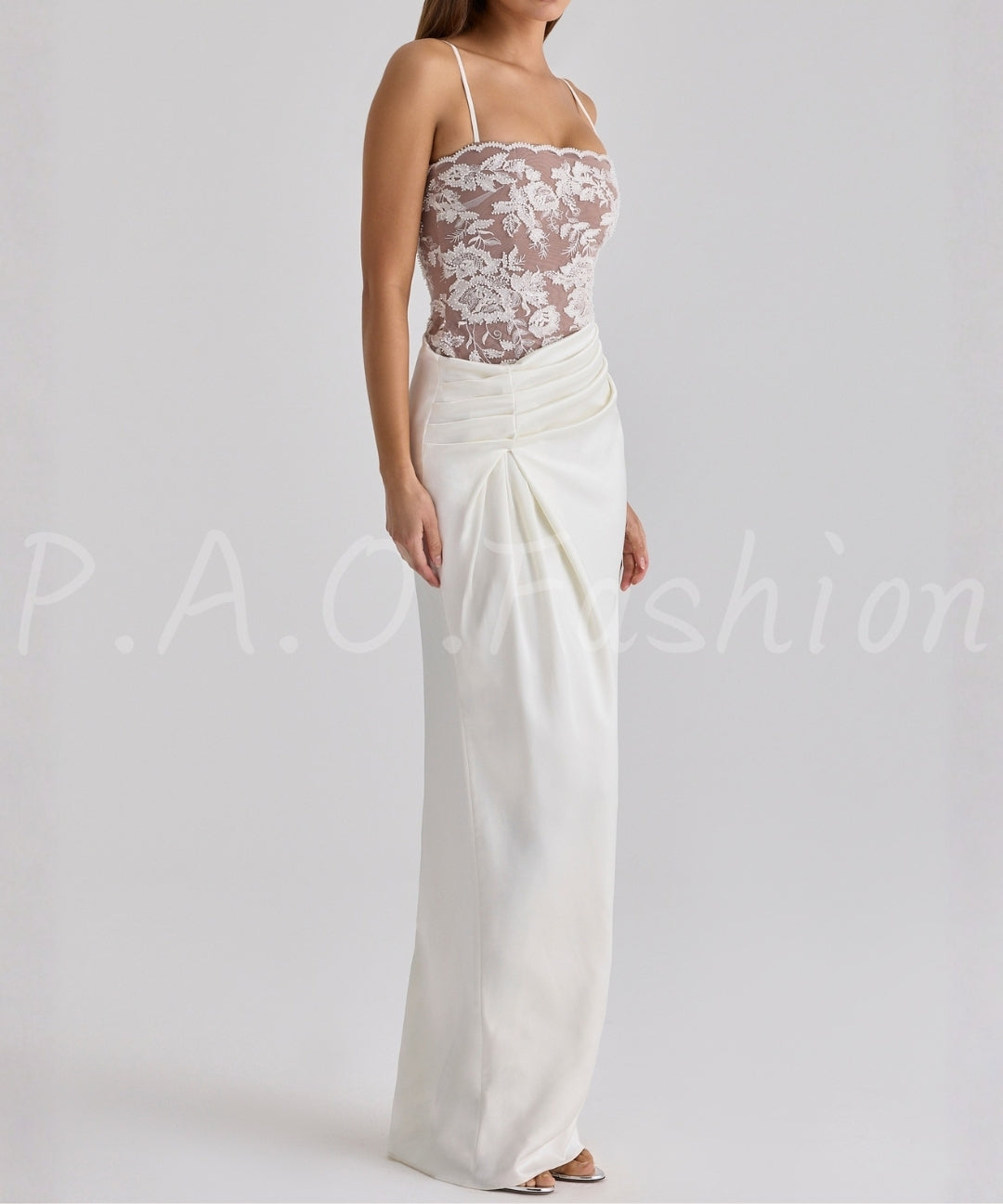 Lace & Satin Splice Evening Dress[Available Now]